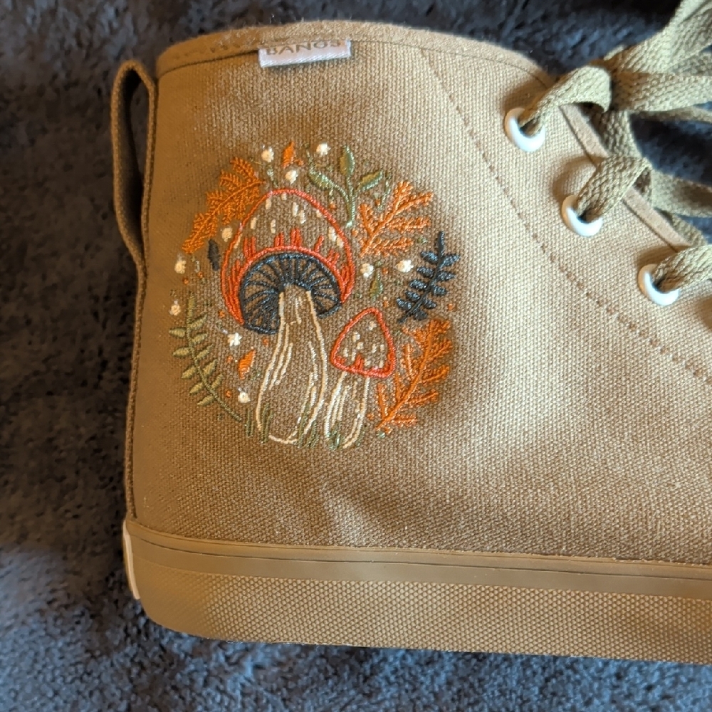 BANGS Embroidered High-Top Sneakers in Tan - Picture 2 of 8